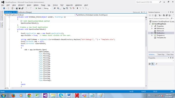 Open Excel file on button click event
